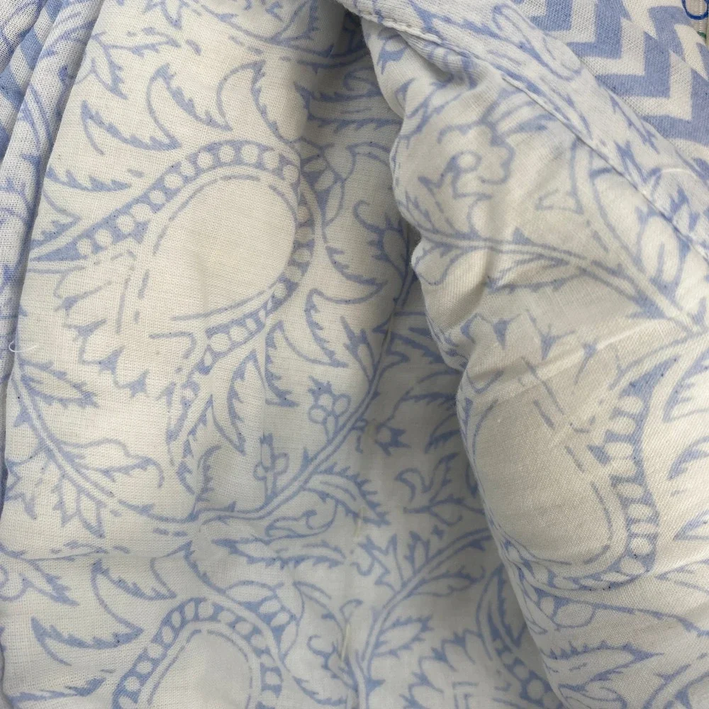 Sigrid Olsen Home Reversible Quilt Full/Queen Blue Chevron Block Print Cotton